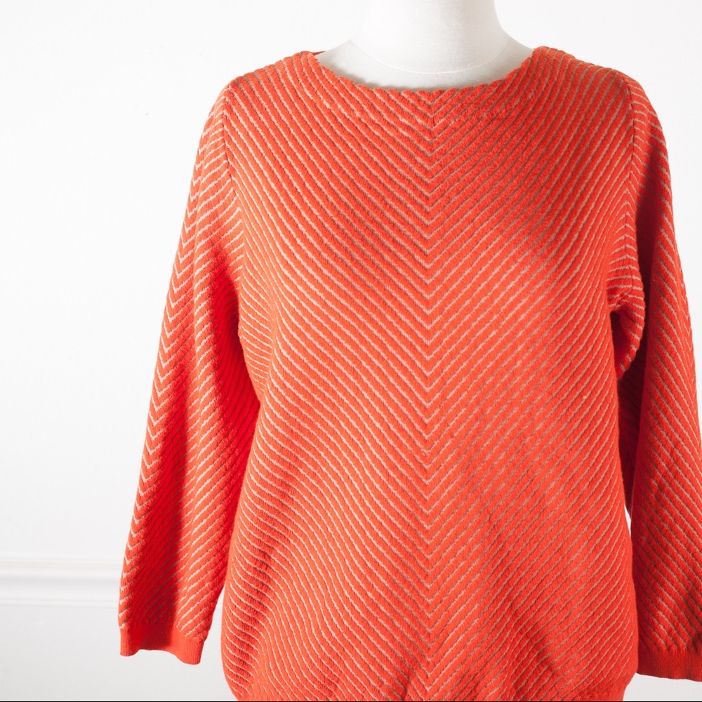 Orange and tan chevron stripe pullover sweater